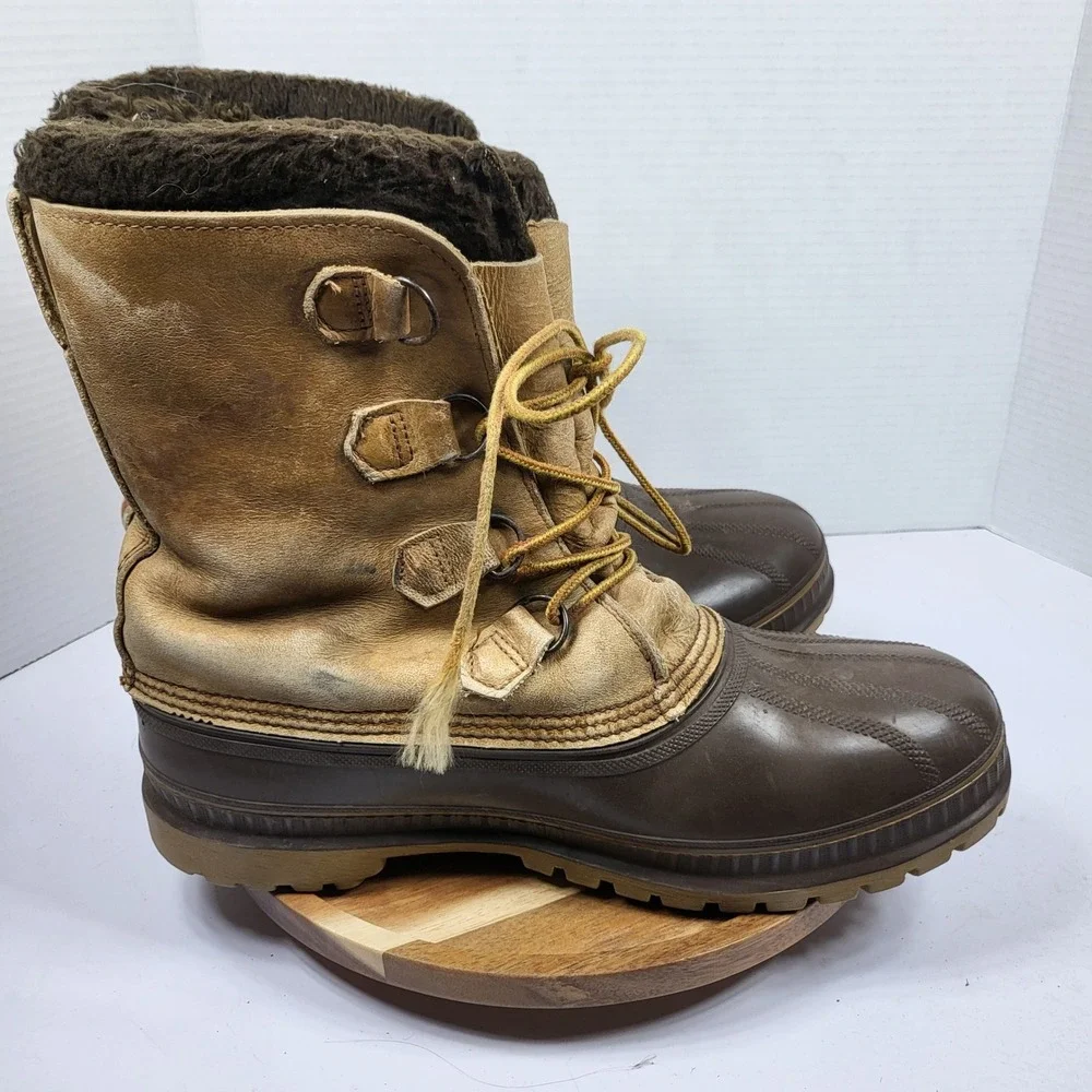 Sorel Red Deer Boots Mens 11 Brown Vintage Leather Steel Shank Made in USA